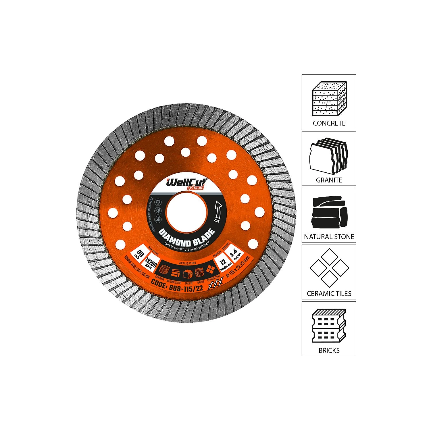 WellCut Diamond Blade Extreme 115mm X 22mm Bore 0.23mm Thickness 888-115/22 - Image 2