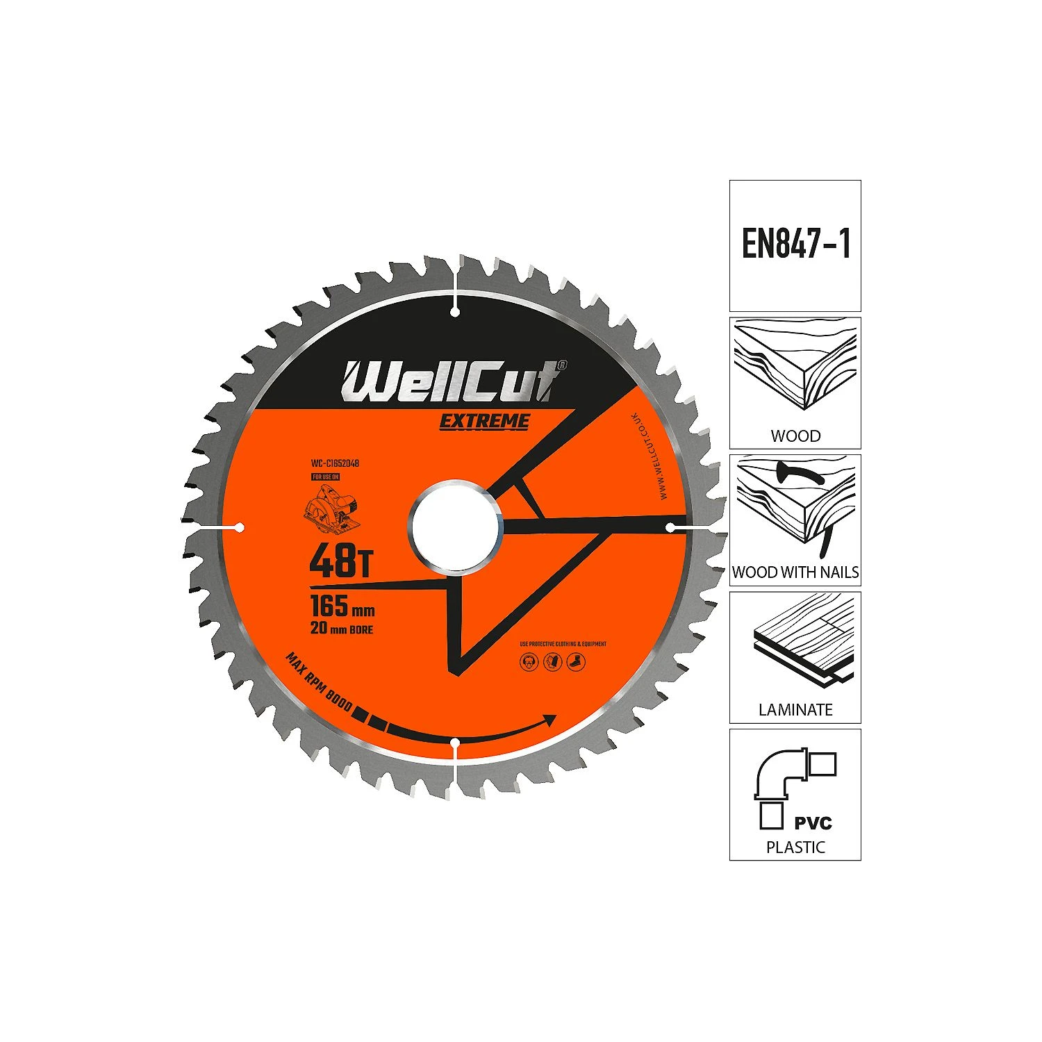 WellCut® TCT Extreme Circular Saw Blade 165mm X 20mm X 48T, Suitable For DSS610, DSS611, DCS391 - Pack Of 3 - Image 3