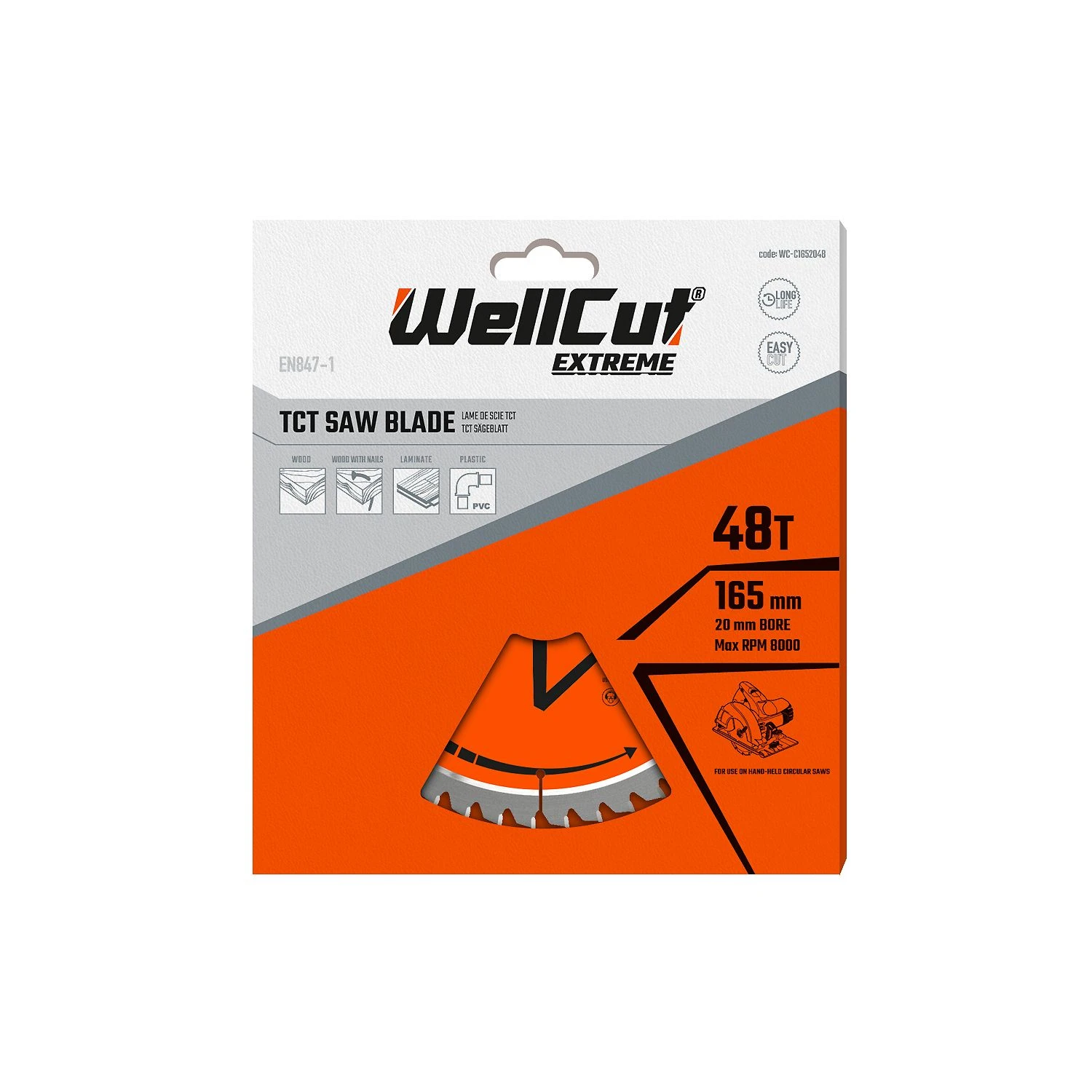 WellCut® TCT Extreme Circular Saw Blade 165mm X 20mm X 48T, Suitable For DSS610, DSS611, DCS391 - Pack Of 3 - Image 4