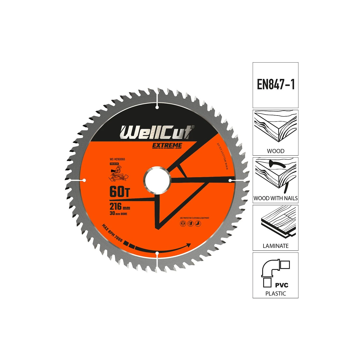 WellCut® TCT Extreme Mitre Saw Table Saw Blade 216mm X 30mm X 60T, Suitable For LS0815, DWS777, DWS774 (WC-M2163060) - Image 2