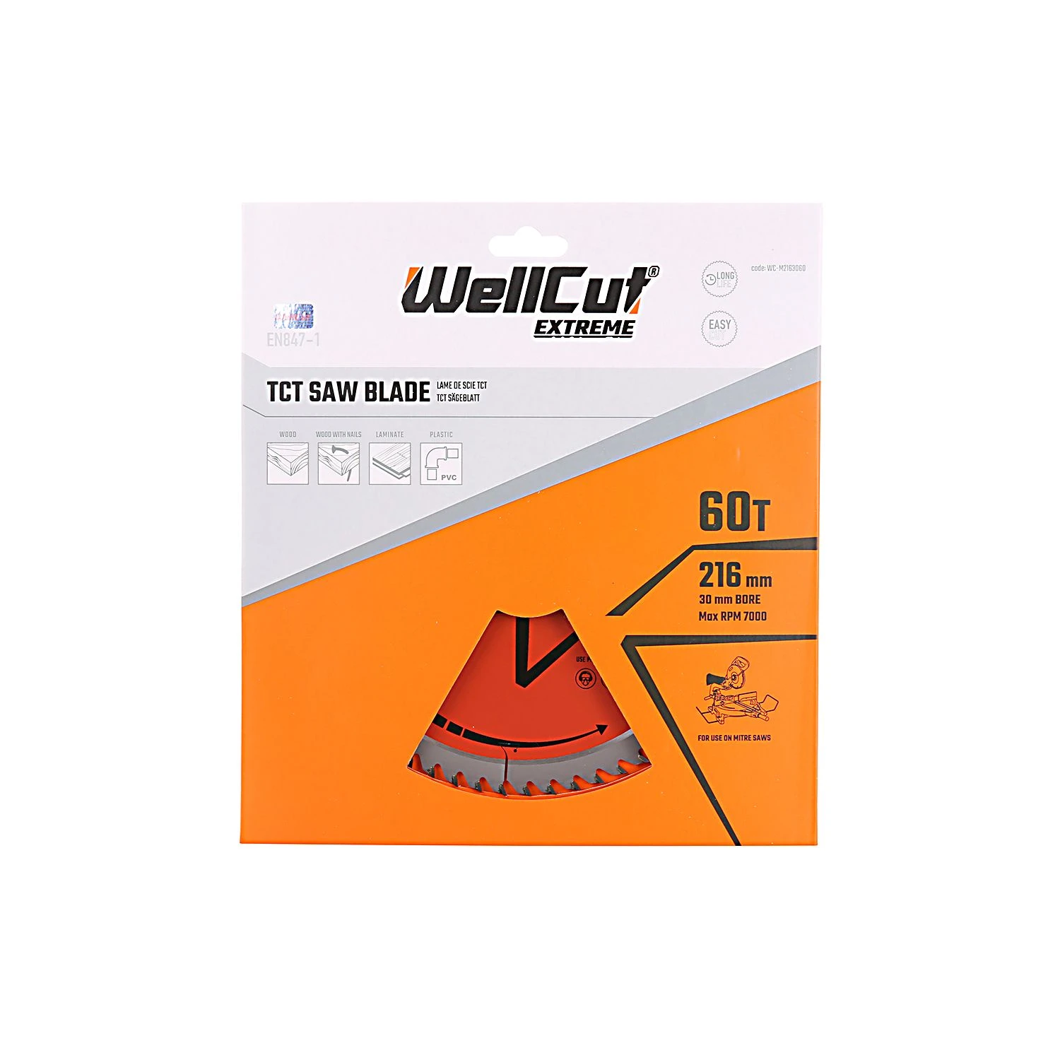 WellCut® TCT Extreme Mitre Saw Table Saw Blade 216mm X 30mm X 60T, Suitable For LS0815, DWS777, DWS774 (WC-M2163060) - Image 3