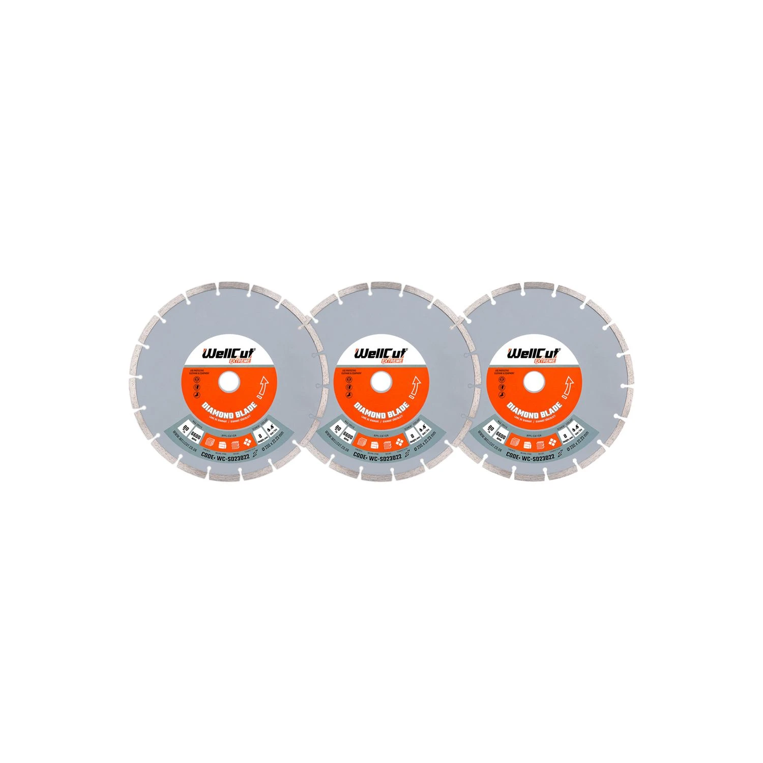 WellCut EXTREME Diamond Blade Cutting Disc - 230mm, 22.23mm Bore Pack Of 3