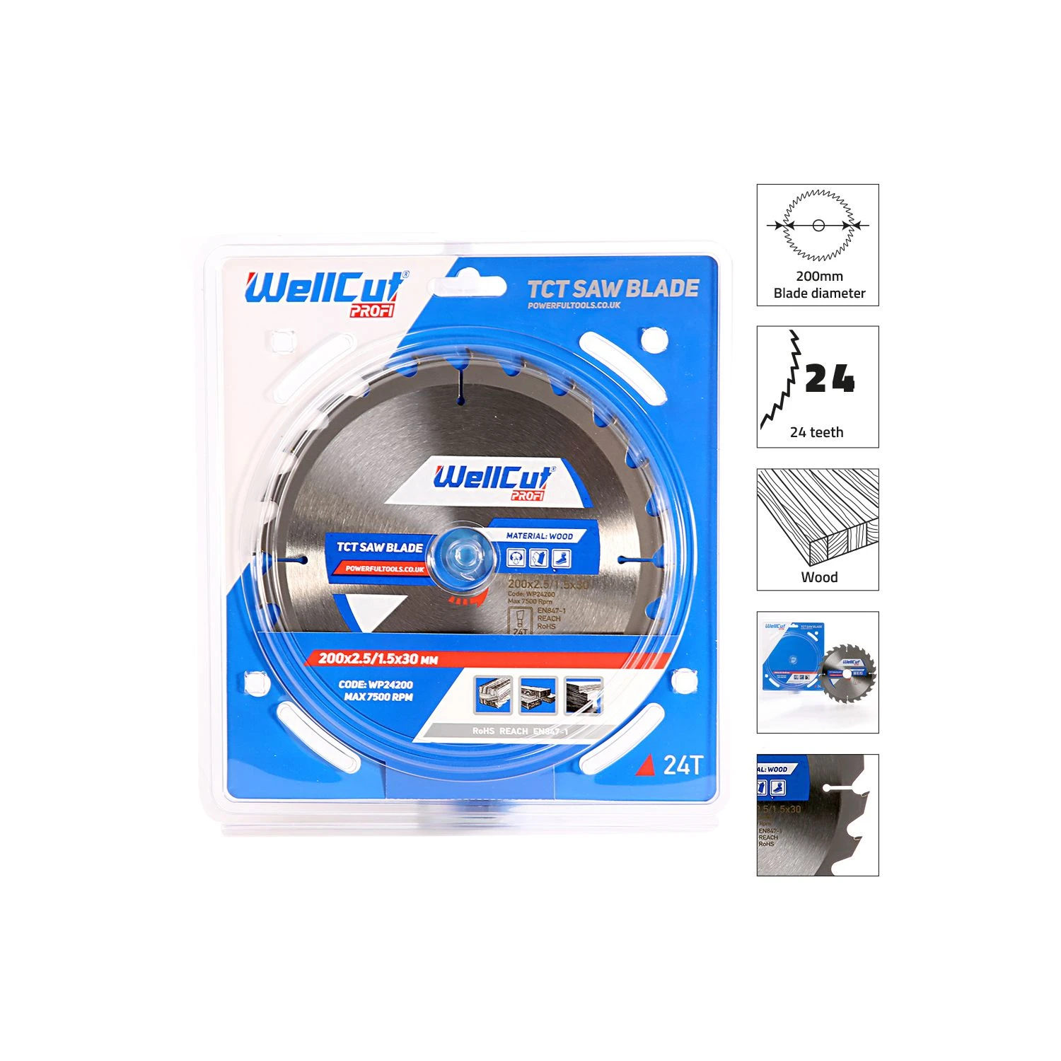 WellCut WP24200 Profi Circular Saw Blade For Wood 200mm X 30mm X 24 Teeth Pack Of 2 - Image 2
