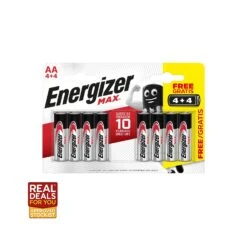 Energizer XMS22BATTAA MAX AA Alkaline Batteries - Pack Of 4 With 4 X Free Batteries